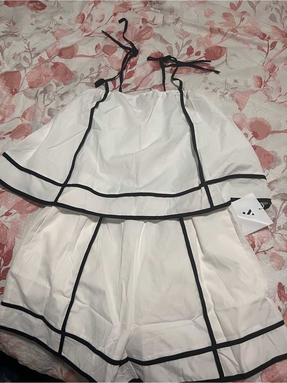 Amazon White Tiered Camisole and Shorts Set with Black Trim